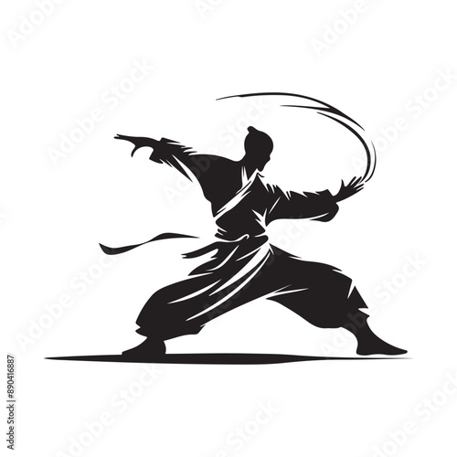 Aikido Fighter Vector Silhouette Symbol Illustration Stock Vector on white background