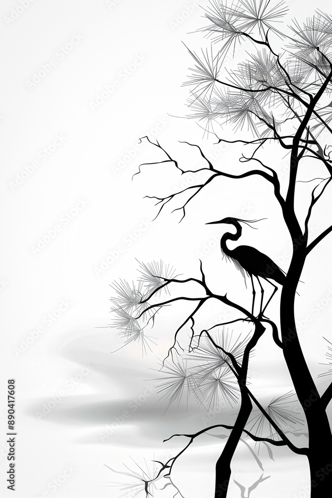 Fototapeta premium Minimalist Great Blue Heron Silhouette - Elegant and Natural Art