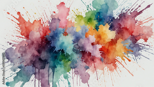 Soft watercolor splashes in vibrant colors on a white background. photo