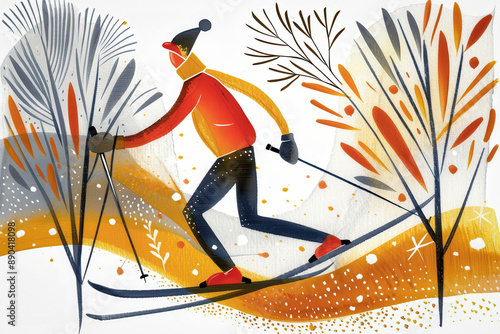 Skiing Stick Figure Illustr...