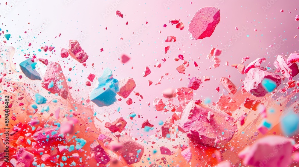 Abstract explosion of colorful particles in pink and blue Abstract explosion of colorful particles in pink and blue
