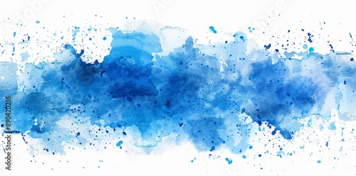 An isolated watercolor painting with blue brush strokes set against a transparent background