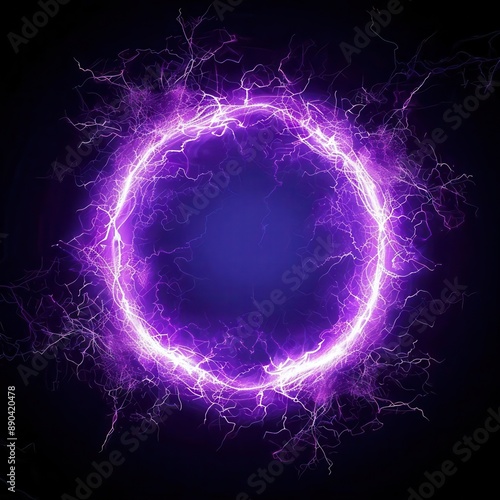 futuristic purple neon ring pulsating with electric energy against a dark background creating a mesmerizing portallike effect with intricate light patterns and a sense of depth photo