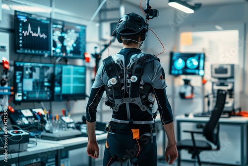 Wallpaper Mural Athlete Testing Advanced Gear in Futuristic Sports Lab with High-Tech Monitoring Equipment Torontodigital.ca