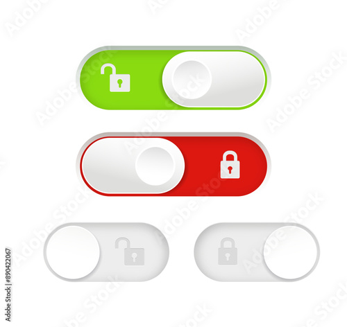 blocked and unlocked toggle switch buttons. Material design switch buttons set. Vector photo