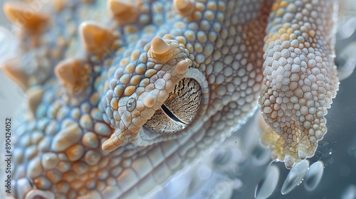 Hyper-realistic macro shot of a gecko's foot pad, intricate microstructures and setae visible, adhering to a glass surface, tack-sharp focus on pad ridges, high dynamic range photo