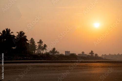 The setting sun at Murud beach. Murud is located 60 kms south of Alibag on the west coast of India.