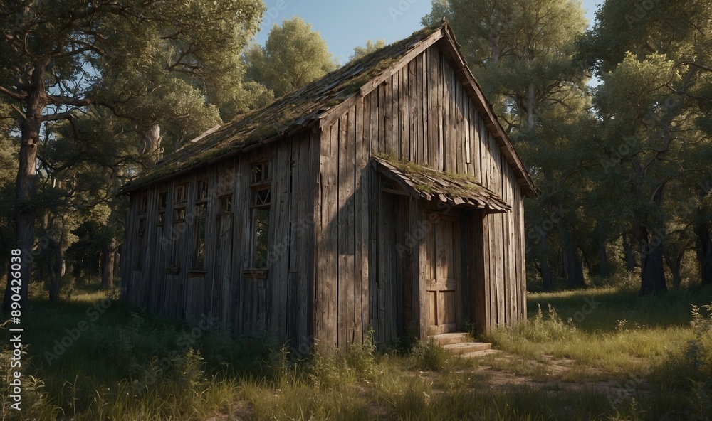 Old wooden cabin in a dense forest during daytime. Old wooden cabin in a dense forest during daytime.