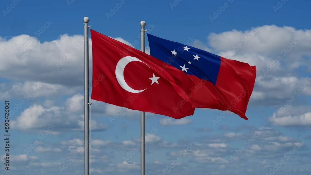 Samoa and Turkey flags flying together, video concept of the relationship, two country cooperation concept Samoa and Turkey flags flying together, video concept of the relationship, two country cooperation concept