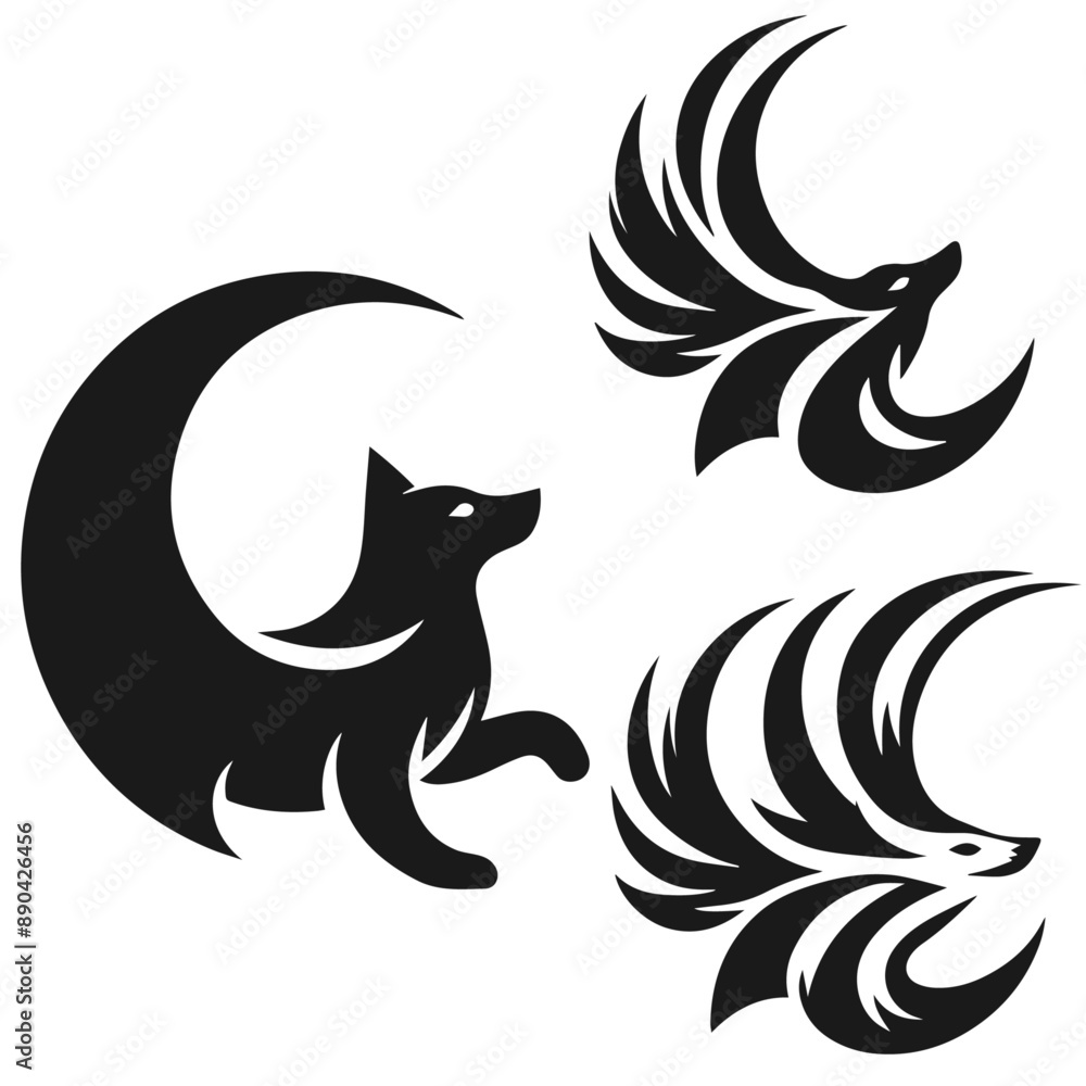 Black and white vector silhouette of a cute Wolf isolated on white background
Black and white vector silhouette of a cute Wolf isolated on white background