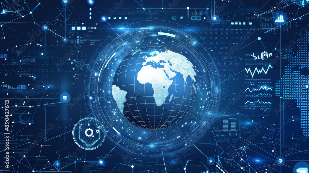 Circles, graphs, and a globe represent technology and globalization. Circles, graphs, and a globe represent technology and globalization.