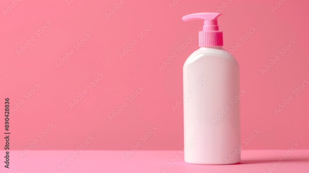 Pink lotion bottle on pink background Pink lotion bottle on pink background