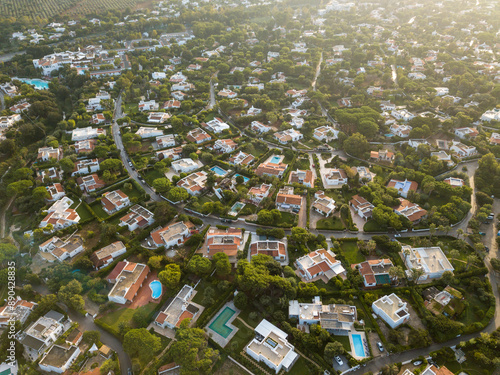 Drone view of seaside villas in Apuglia, South Italy. photo