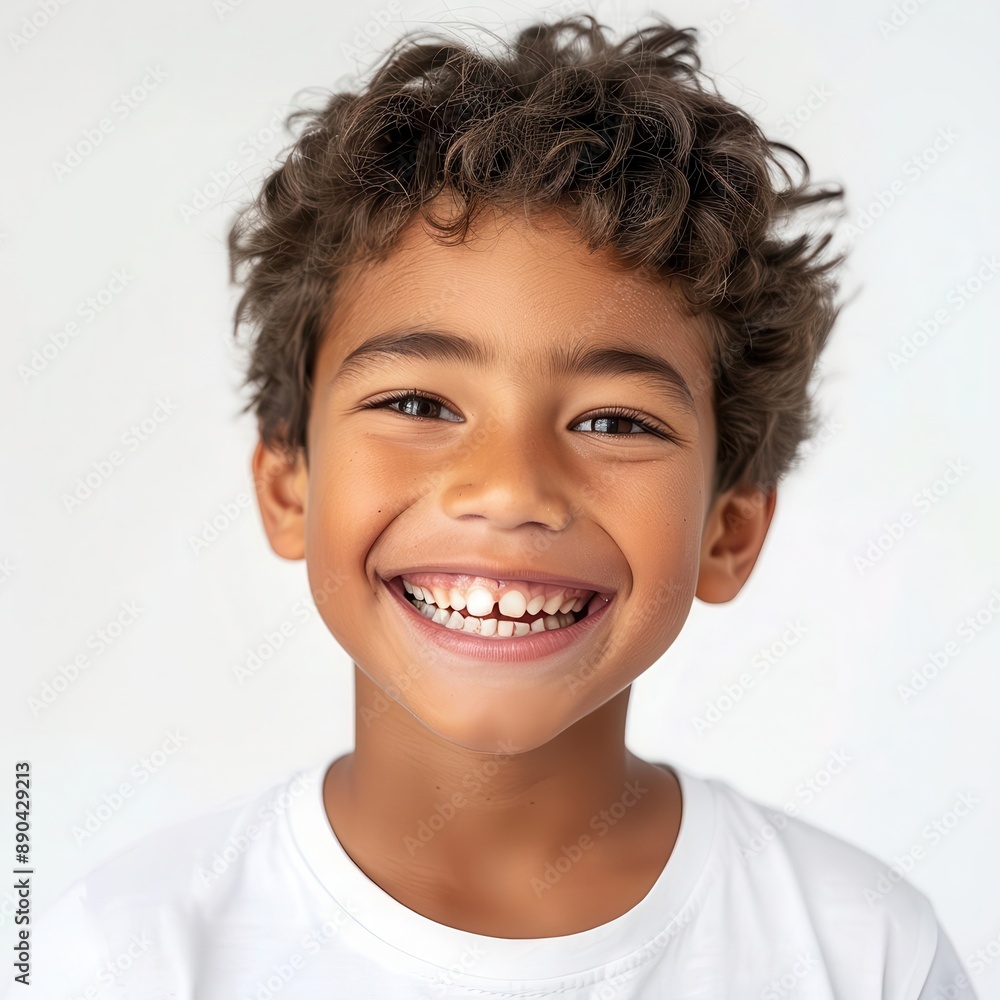 joyful portrait of a mixedrace boy with a radiant smile studio lighting accentuates his perfect teeth and infectious laughter against a clean white background joyful portrait of a mixedrace boy with a radiant smile studio lighting accentuates his perfect teeth and infectious laughter against a clean white background