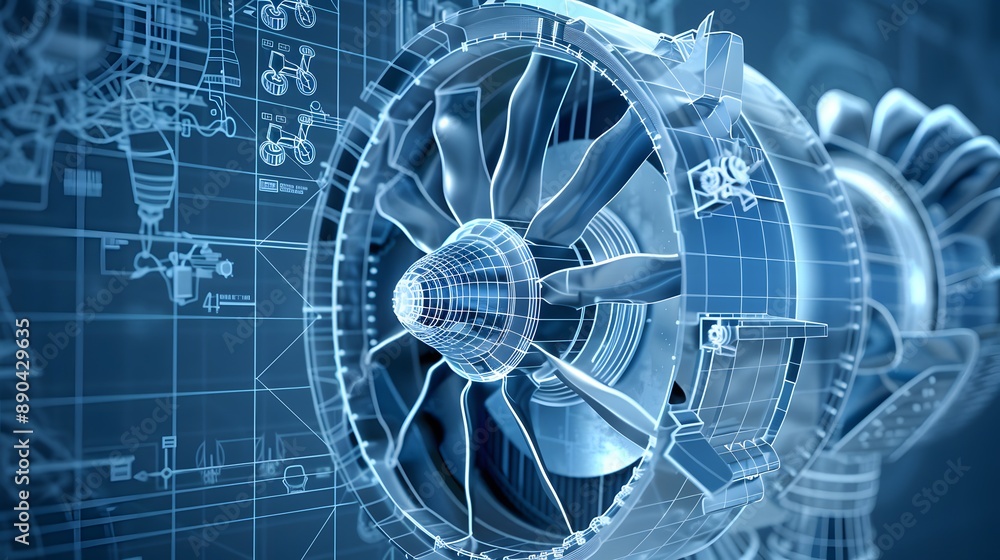 custom made wallpaper toronto digitalA blue and white image of a turbine with a blue background. The image is of a machine that is designed to generate power