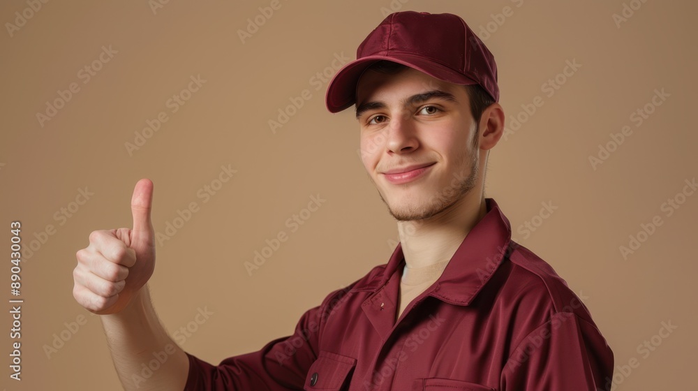The delivery worker's thumbs up The delivery worker's thumbs up