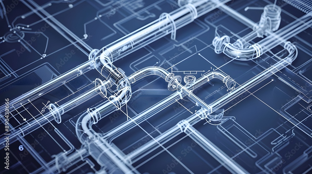 A drawing of pipes and valves with a white background. The drawing is of a mechanical system, possibly a plumbing system. Scene is somewhat mechanical and industrial
A drawing of pipes and valves with a white background. The drawing is of a mechanical system, possibly a plumbing system. Scene is somewhat mechanical and industrial