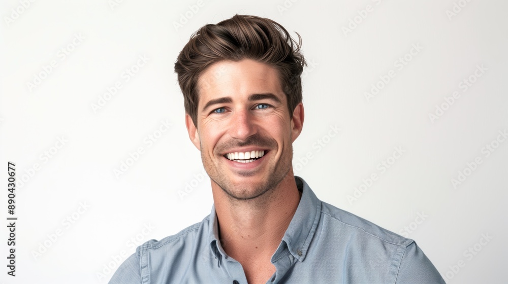 Photo of a smiling, confident, optimistic tech worker on a white background Photo of a smiling, confident, optimistic tech worker on a white background
