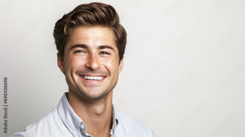 Photo of a smiling, confident, optimistic tech worker on a white background Photo of a smiling, confident, optimistic tech worker on a white background