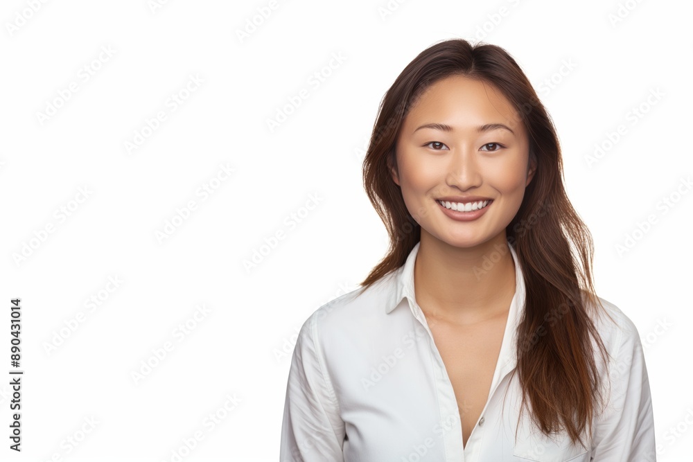 Photo of a smiling, confident, optimistic tech worker on a white background Photo of a smiling, confident, optimistic tech worker on a white background