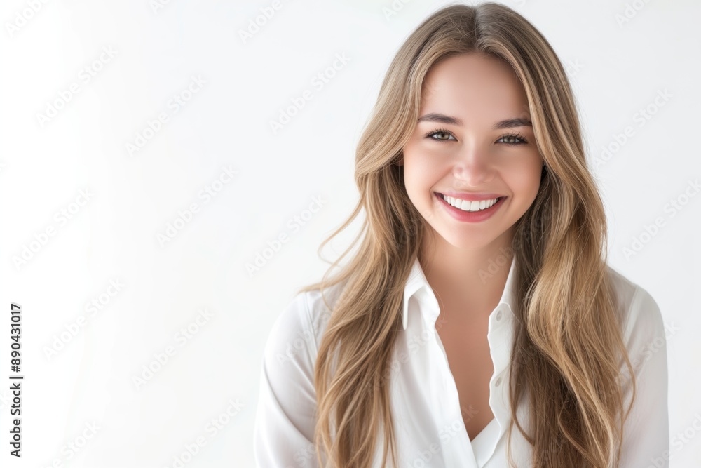 Photo of a smiling, confident, optimistic tech worker on a white background Photo of a smiling, confident, optimistic tech worker on a white background