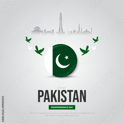 Happy Independence Day Pakistan Social Media Post and Flyer Template. 14th August - Pakistan Independence Day Celebration Greeting Card with Text and Pakistan Flag Vector Illustration