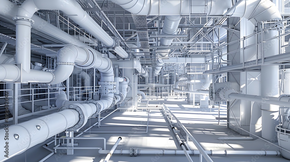 A large, empty room with white walls and blue ceiling. The room is very clean and empty, with no furniture or people visible