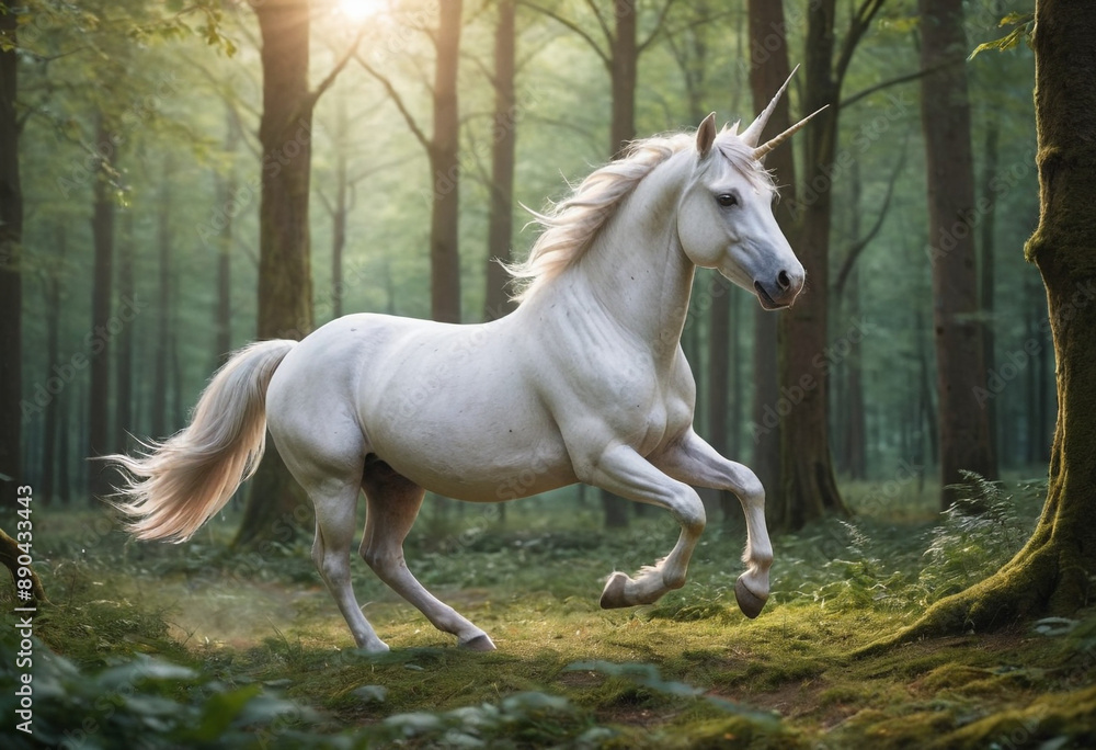 A majestic unicorn galloping through a magical forest. A majestic unicorn galloping through a magical forest.