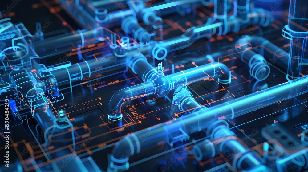 A computer chip with a lot of wires and pipes A computer chip with a lot of wires and pipes