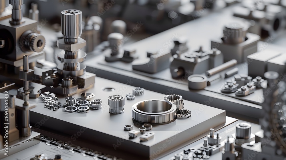 A machine with many parts and gears. The machine is made of metal and has a lot of small parts A machine with many parts and gears. The machine is made of metal and has a lot of small parts