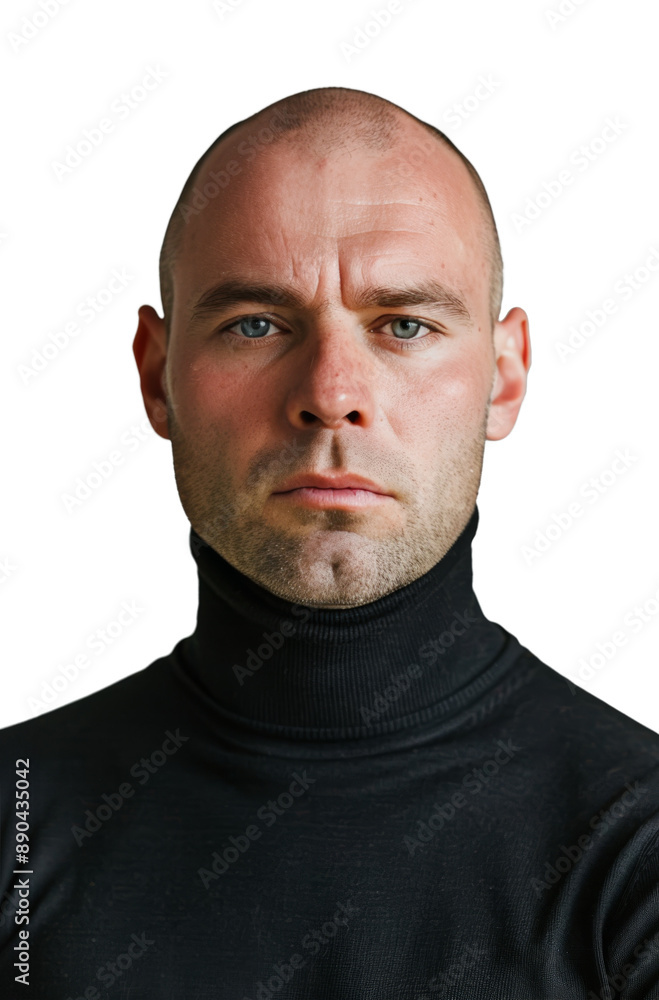 Bald man in black turtleneck isolated on transparent white Bald man in black turtleneck isolated on transparent white