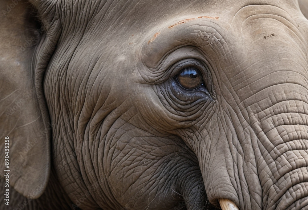 A close-up of an elephants wrinkled skin and long eyelashes. A close-up of an elephants wrinkled skin and long eyelashes.