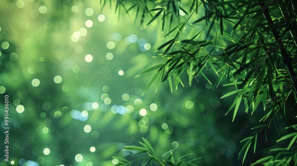 Lush green bamboo forest with bokeh and blur effects, creating a calming natural background Lush green bamboo forest with bokeh and blur effects, creating a calming natural background