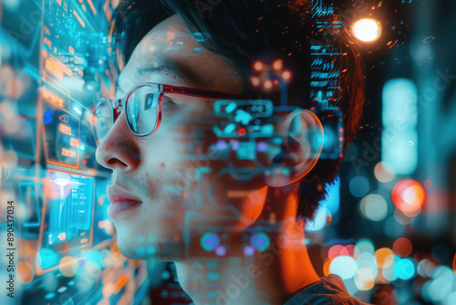 Wallpaper Mural Innovative Young Man Analyzing Data at Night  Torontodigital.ca