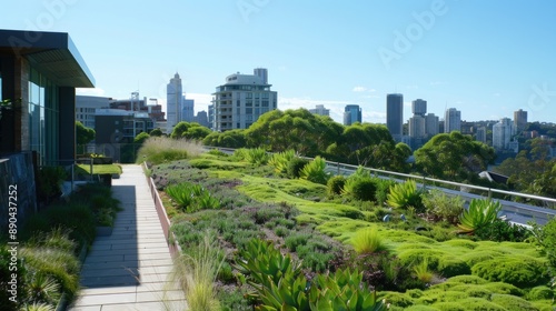 Garden Roof. Eco-Friendly Rooftop Garden on Modern Sydney Building