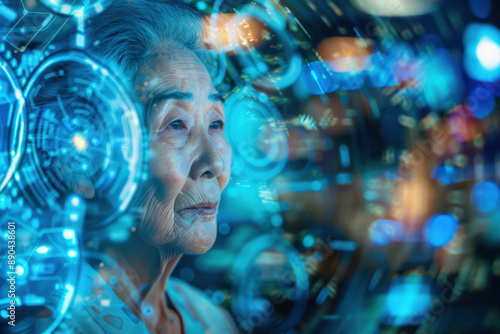 Senior Woman and Futuristic Digital Interface 