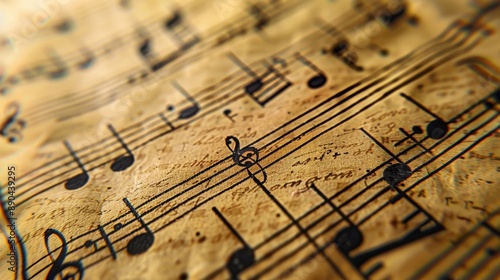 Wallpaper Mural Detailed notes on vintage sheet music, closeup view, realistic studio lighting, highresolution background Torontodigital.ca