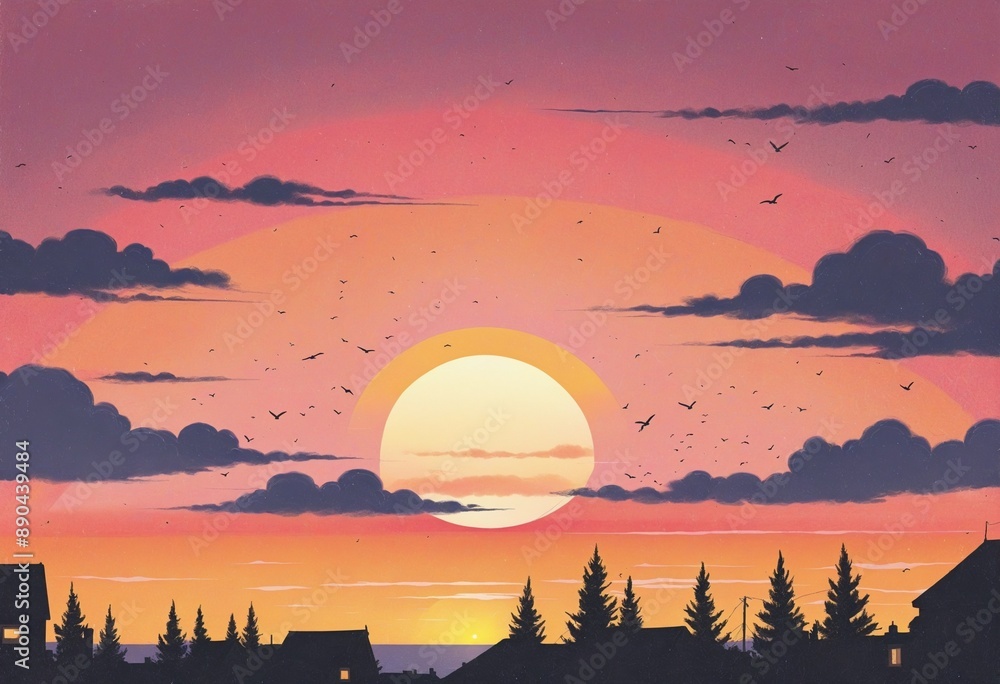 Obraz premium sunset scene illustration