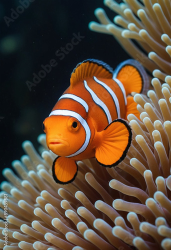  A symbiotic relationship between a clownfish and an anemone.  photo