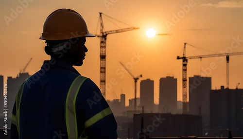 Labour Day  Engineer works on the building roof under construction