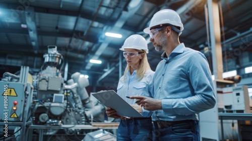 The engineers inspecting machinery