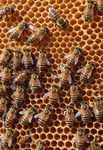  A beehive buzzing with activity, showcasing the honeycomb structure. 