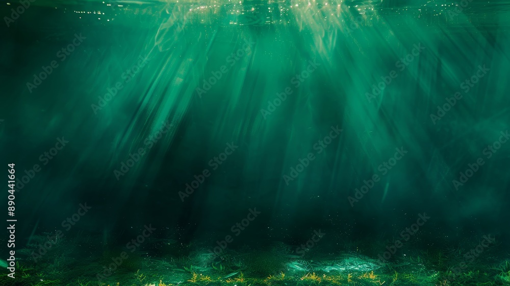 Obraz premium A dark green gradient textured background with illuminated spots on black noise texture suitable for wide banners