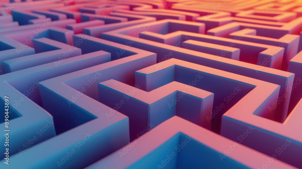 3D maze with a gradient of warm to cool colors. 3D maze with a gradient of warm to cool colors.