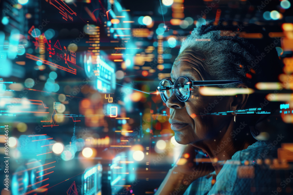 Senior Woman Using Advanced Technology at Night Senior Woman Using Advanced Technology at Night