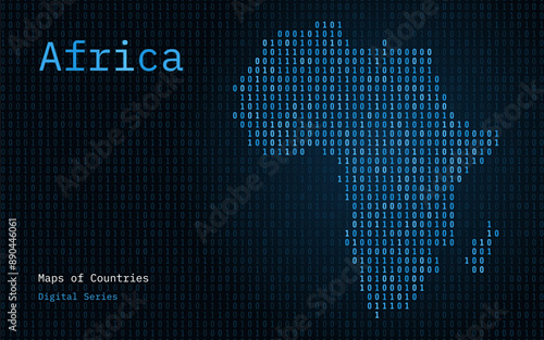 Africa Map Shown in Binary Code Pattern. Matrix numbers, zero, one. Continent Vector Maps. Digital Series