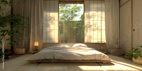 Minimalist Zen Den: A sleek platform bed, clean lines, and calming color palette create a peaceful sanctuary.