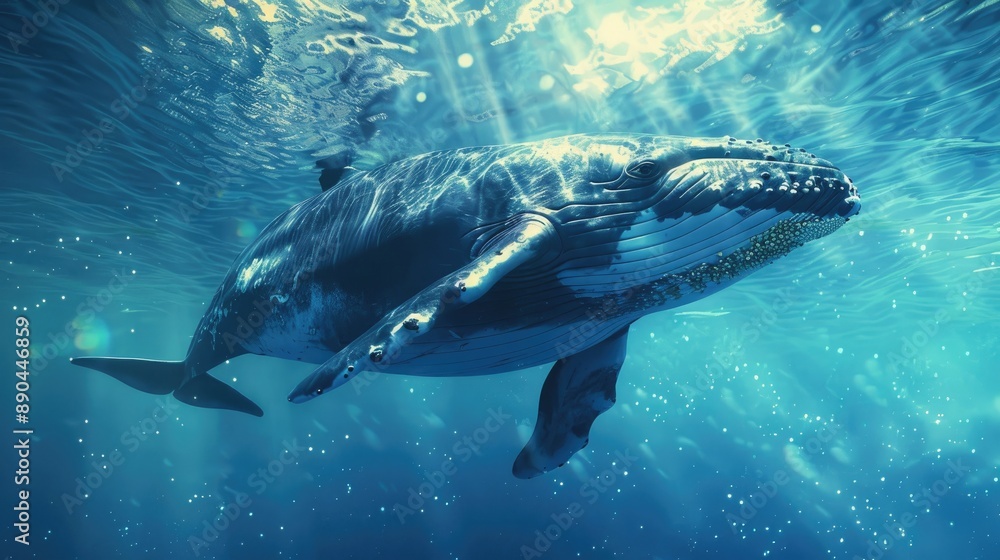 Fototapeta premium Large cetacean in the azure atmosphere