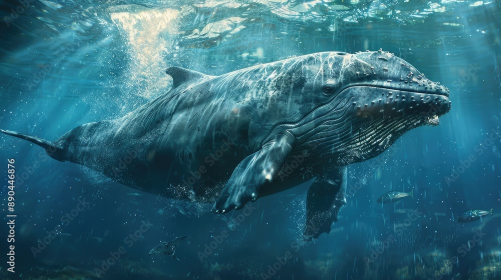 Fototapeta premium Large cetacean in the azure atmosphere