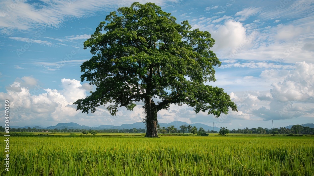 Large tree standing in a rice field Large tree standing in a rice field